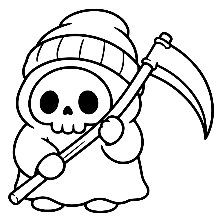 Beanie Reaper Gripping a Diagonal Scythe — free characters SVG cut file