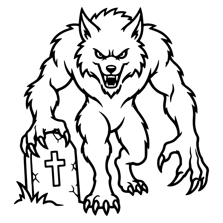 Snarling Werewolf Prowling Past a Cross Gravestone — free fantasy-creature SVG cut file