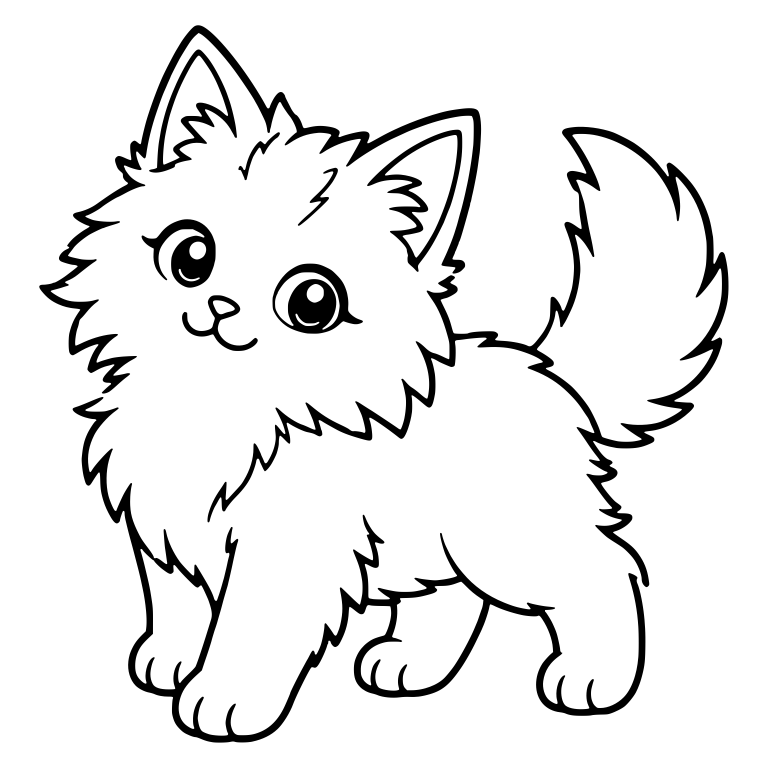 Fluffy Kitten Standing With Raised Bushy Tail — free animal SVG cut file