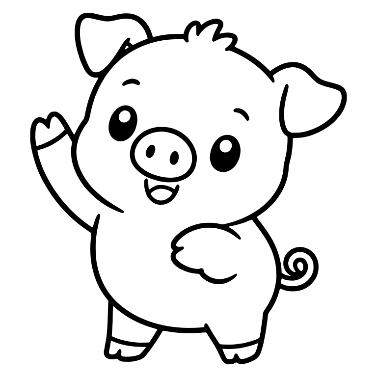 Standing Piglet Waving with Paw on Belly — free animal SVG cut file