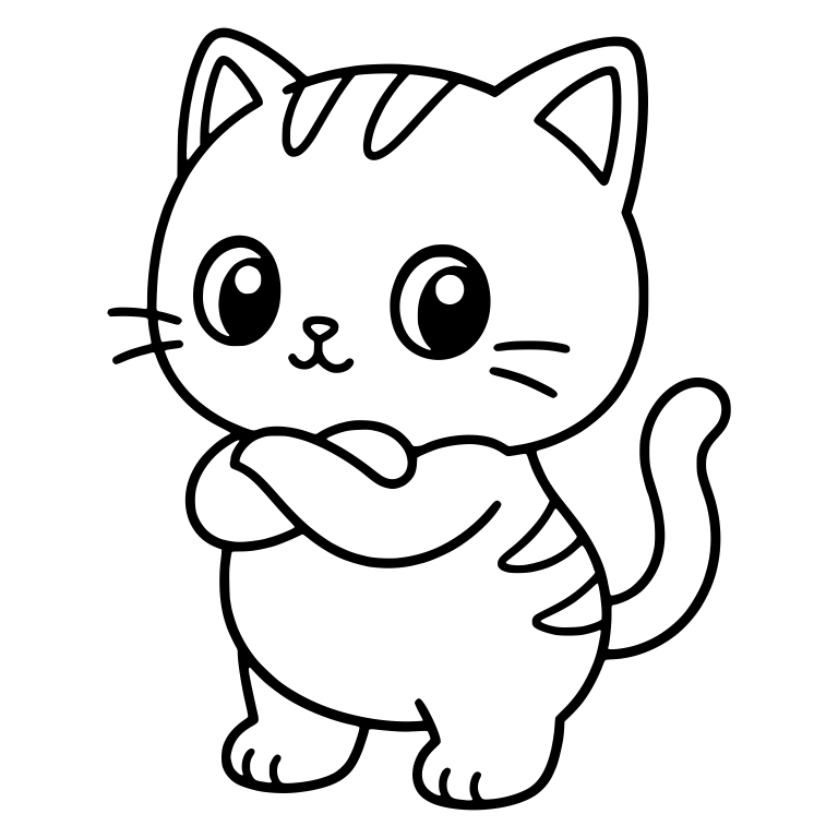 Cute Tabby Kitten Standing with Crossed Arms and Big Eyes — free animal SVG cut file