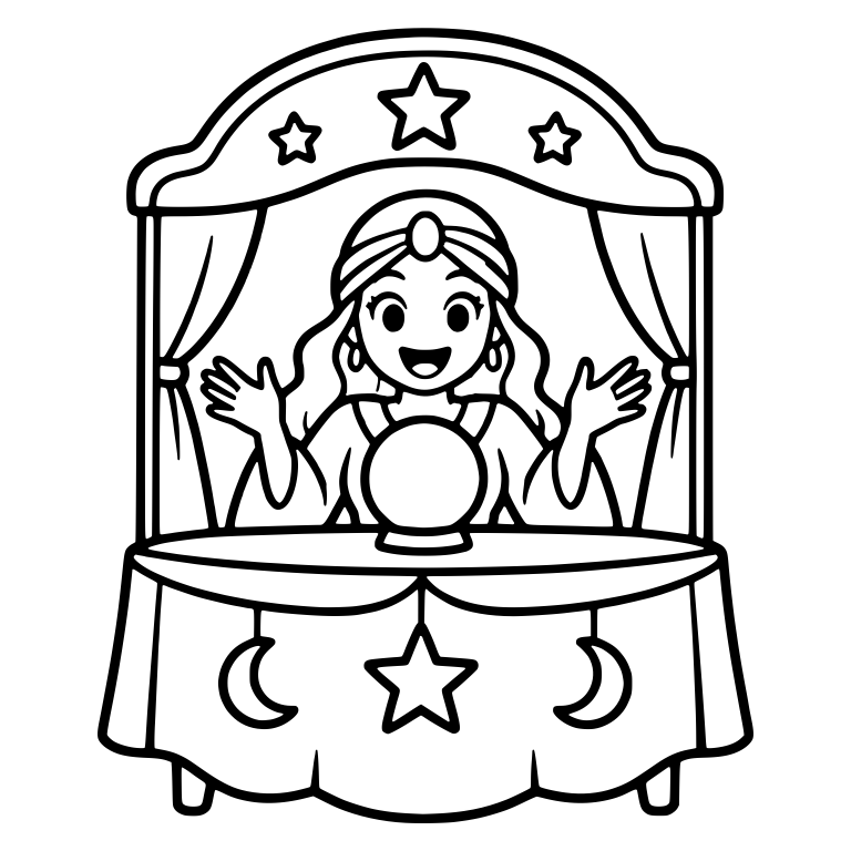 Cheerful Fortune Teller Booth With Stars and Moons — free characters SVG cut file