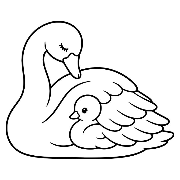 Mama Swan Cuddling Baby Cygnet Under Her Wing — free animal SVG cut file