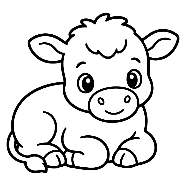 Fluffy Calf Lying Down With Tail Tucked Beside — free animal SVG cut file