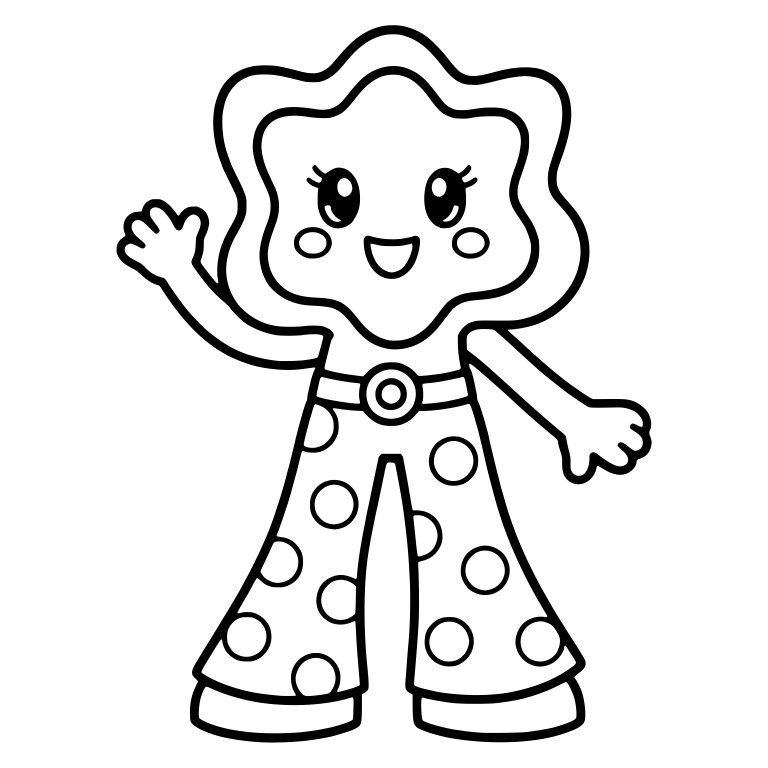Waving Flower Character In Polka Dot Bell Bottoms — free floral SVG cut file