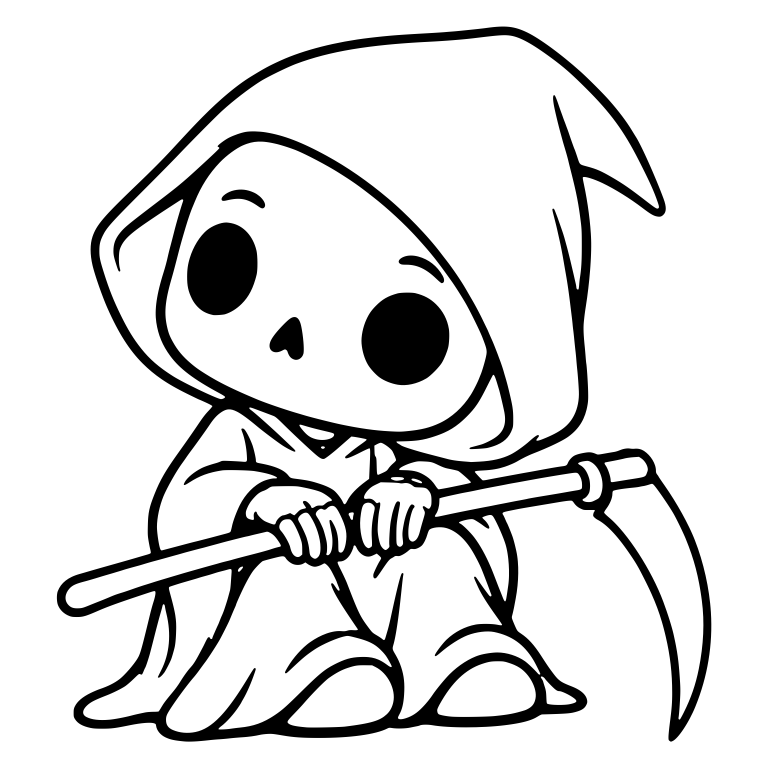 Sitting Grim Reaper with Scythe Across Knees — free characters SVG cut file