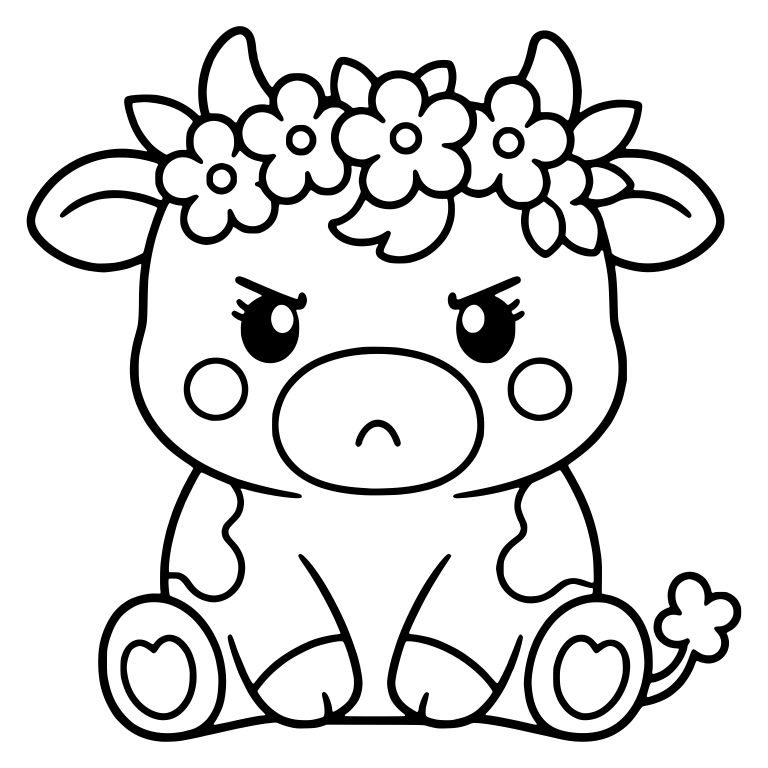 Grumpy Sitting Cow With Flower Crown and Blush Cheeks — free animal SVG cut file