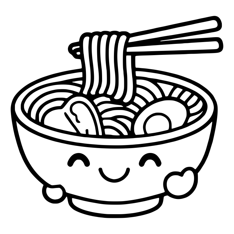 Happy Ramen Bowl With Tiny Hands Lifting Noodles — free food SVG cut file