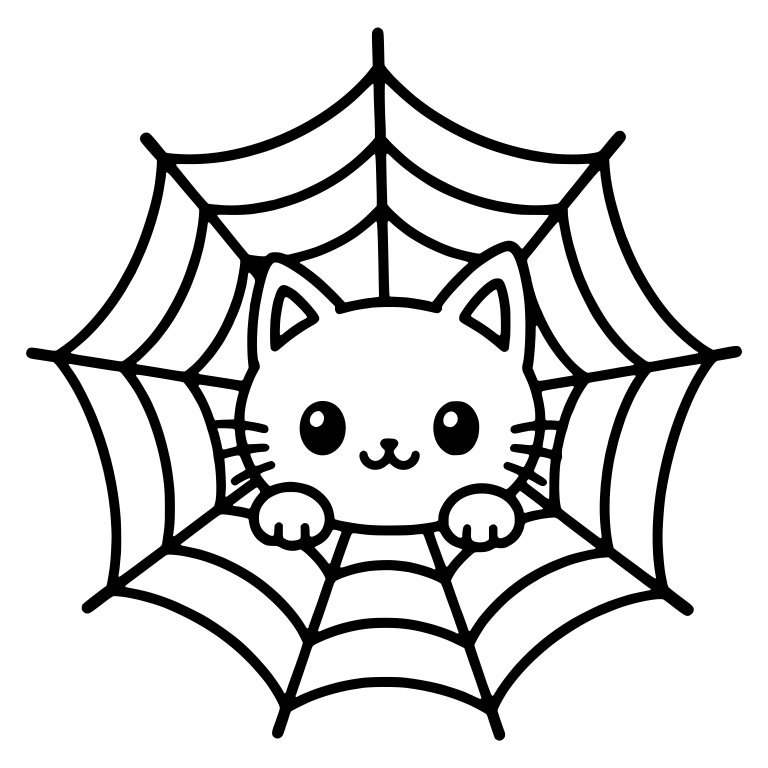 Kawaii Cat Peeking Out of Round Spiderweb — free animal SVG cut file
