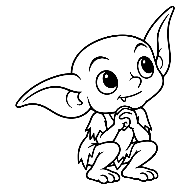 Curious Goblin Squatting With Hands Clasped Under Chin — free fantasy-creature SVG cut file