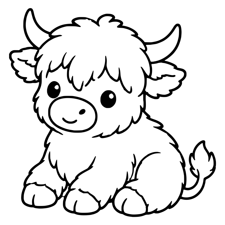 Sitting Highland Calf With Tail Tuft And Horns — free animal SVG cut file