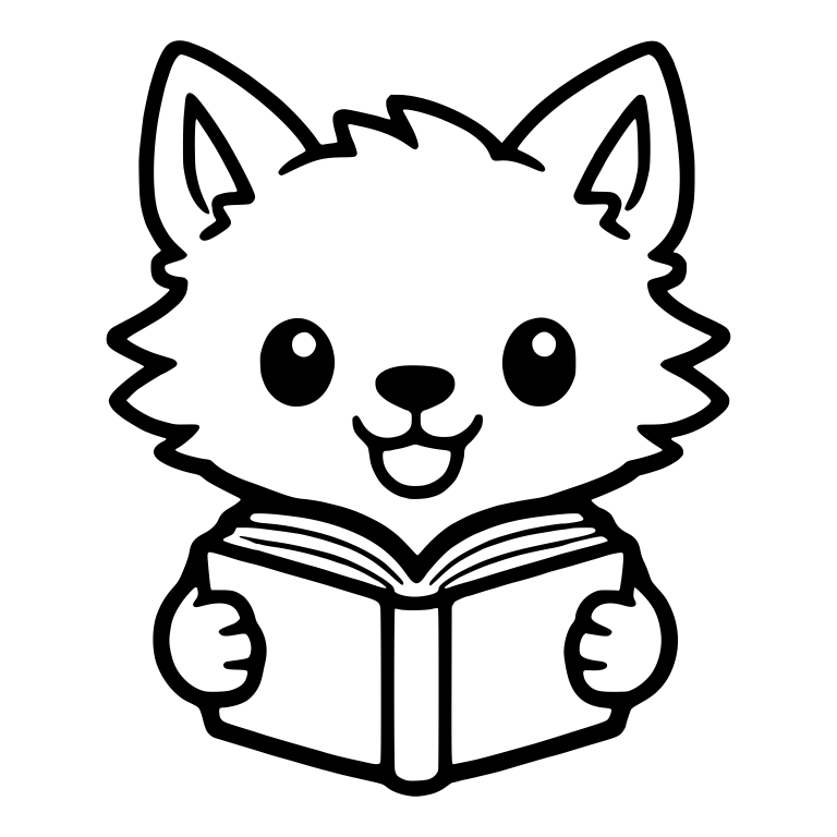 Wolf Pup Reading an Open Book — free animal SVG cut file