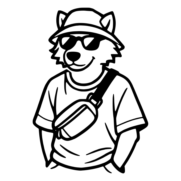 Wolf in Bucket Hat With Sunglasses and Crossbody Bag — free animal SVG cut file