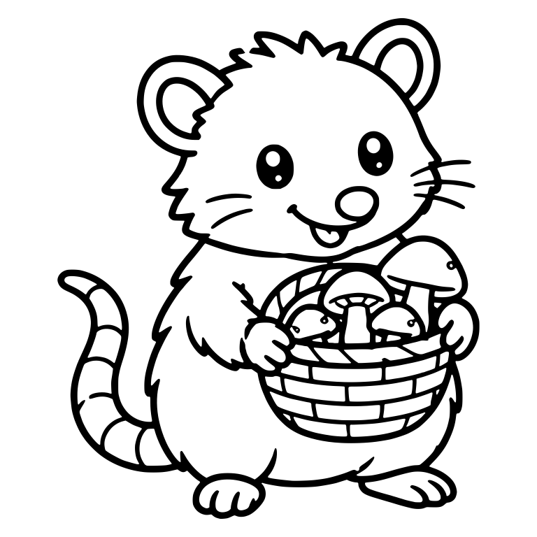 Happy Opossum Holding a Basket of Mushrooms — free animal SVG cut file