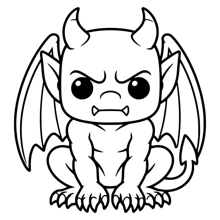 Gargoyle Crouching with Curled Horns and Arrow Tail — free fantasy-creature SVG cut file