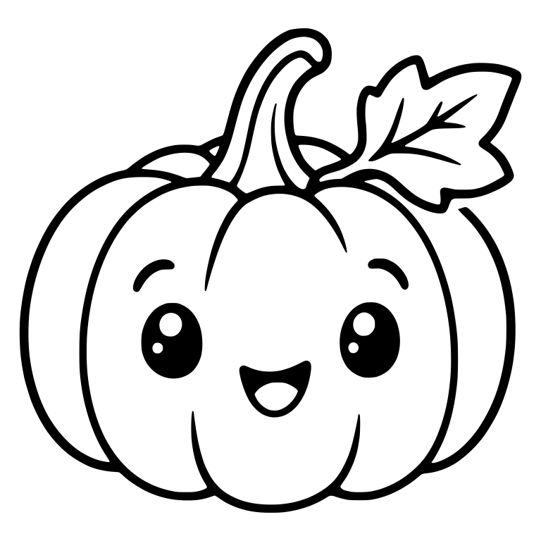 Kawaii Pumpkin With Big Eyes and Leaf — free floral SVG cut file