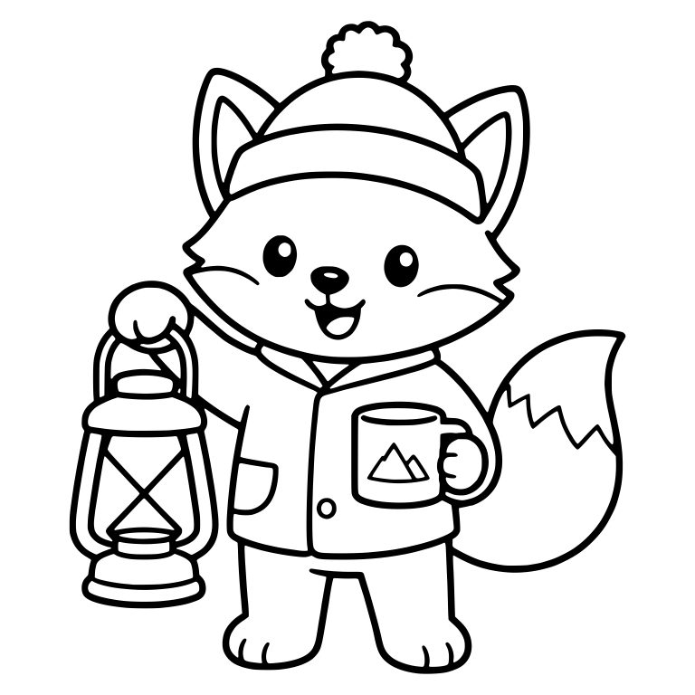 Standing Fox in Beanie with Lantern and Mountain Mug — free animal SVG cut file