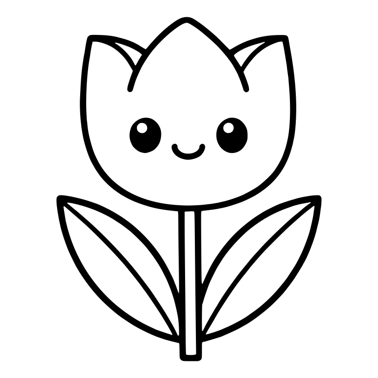Smiling Tulip With Rounded Center Petal and Wide Leaves — free floral SVG cut file