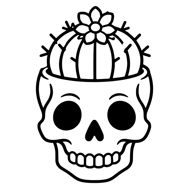 Grinning Skull Planter With Flowering Pincushion Cactus — free skeleton SVG cut file