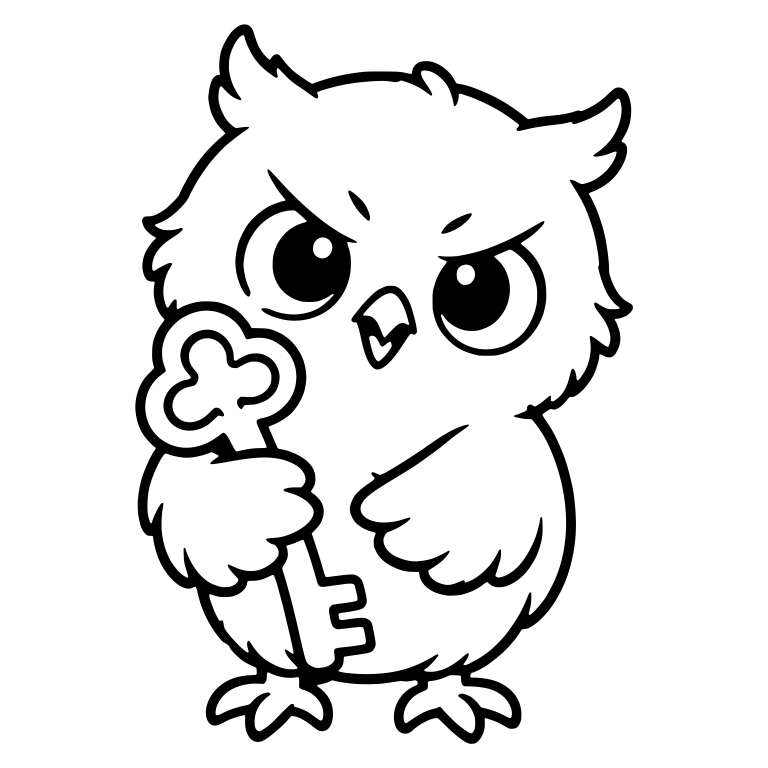 Grumpy Owl Chick Holding a Key — free animal SVG cut file