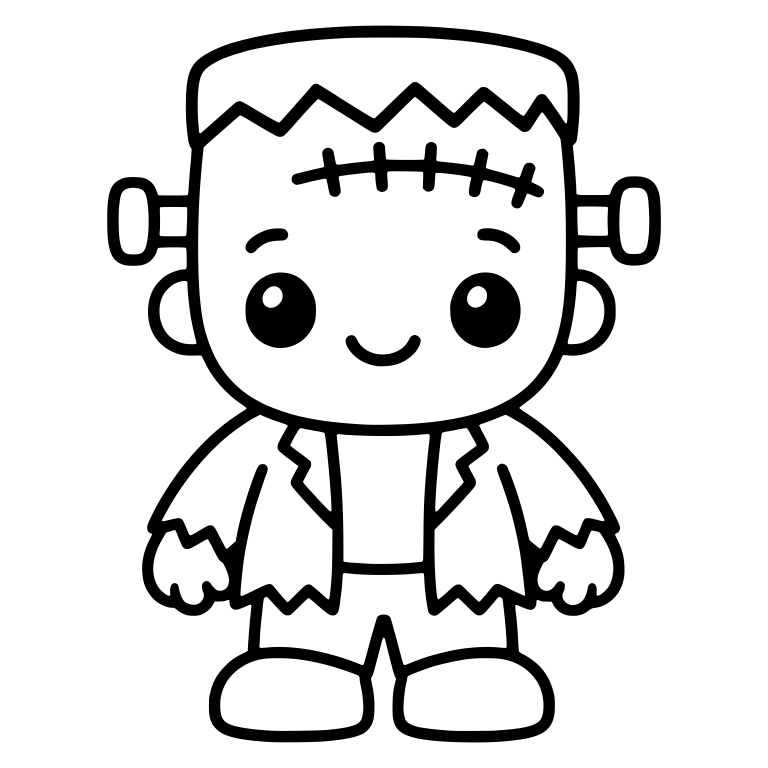 Cute Frankenstein In Torn Jacket With Forehead Stitches — free fantasy-creature SVG cut file