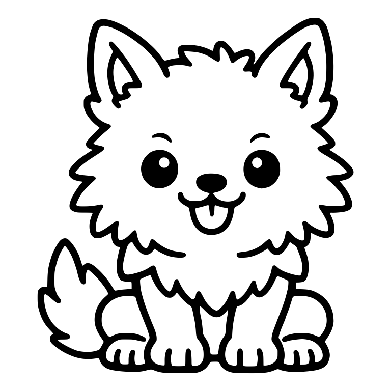 Fluffy Kawaii Wolf Pup Sitting With Tongue Out — free animal SVG cut file