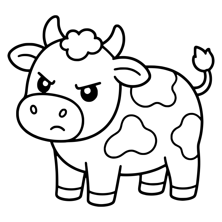 Angry Spotted Cow With Curly Tuft And Raised Tail — free animal SVG cut file