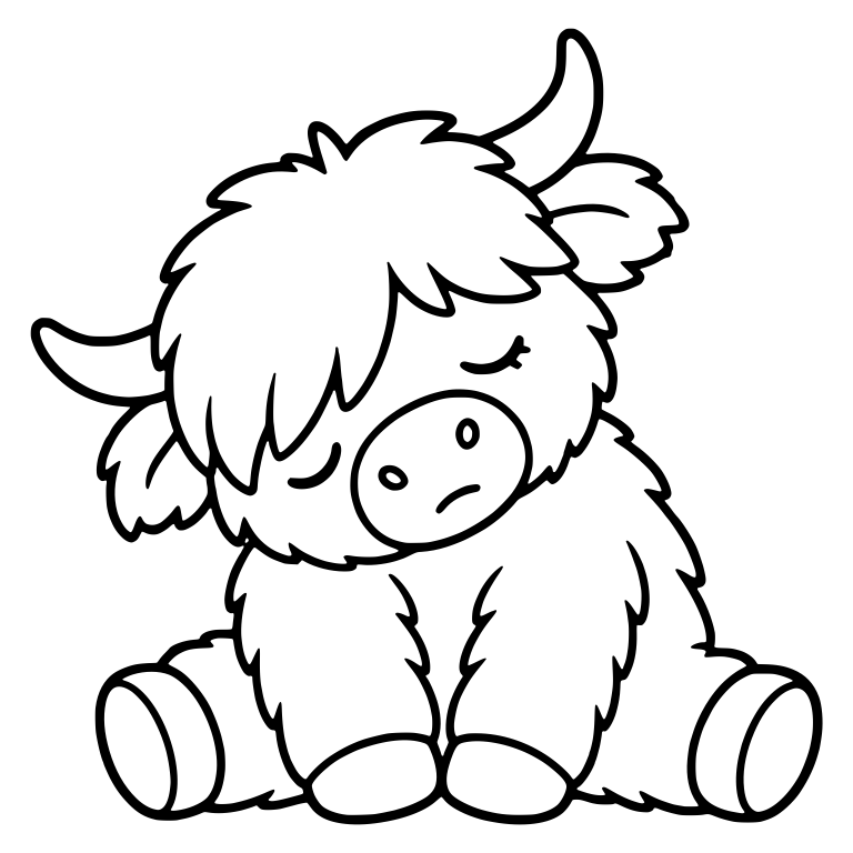 Drowsy Highland Cow Sitting With Head Tilted to the Side — free animal SVG cut file