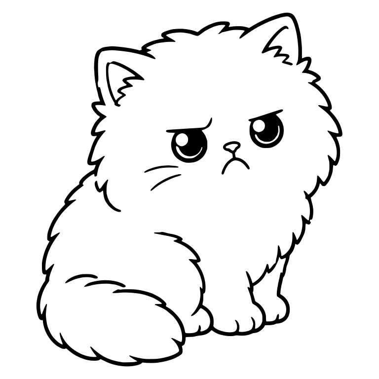 Scowling Persian Kitten Sitting Turned at an Angle — free animal SVG cut file