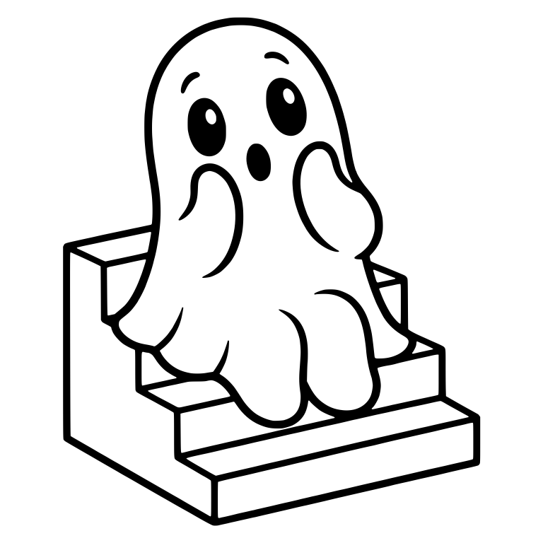 Startled Ghost on Wide Stairs with Hands on Cheeks — free fantasy-creature SVG cut file