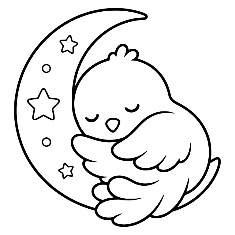 Sleeping Bird Hugging Starry Crescent Moon — free animal SVG cut file