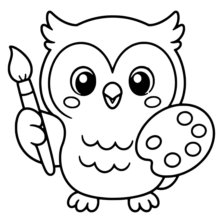 Standing Owl With Paintbrush and Palette — free animal SVG cut file