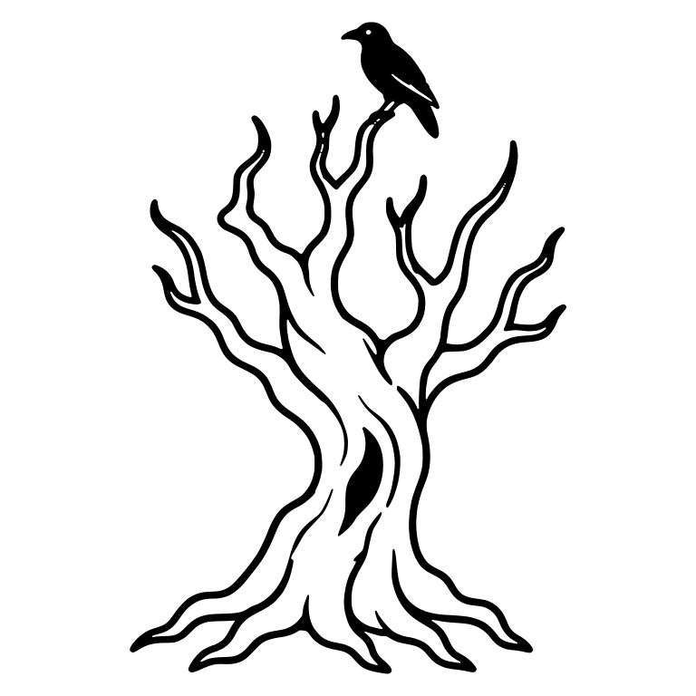 Bare Twisted Tree with Raven on Top Branch — free floral SVG cut file