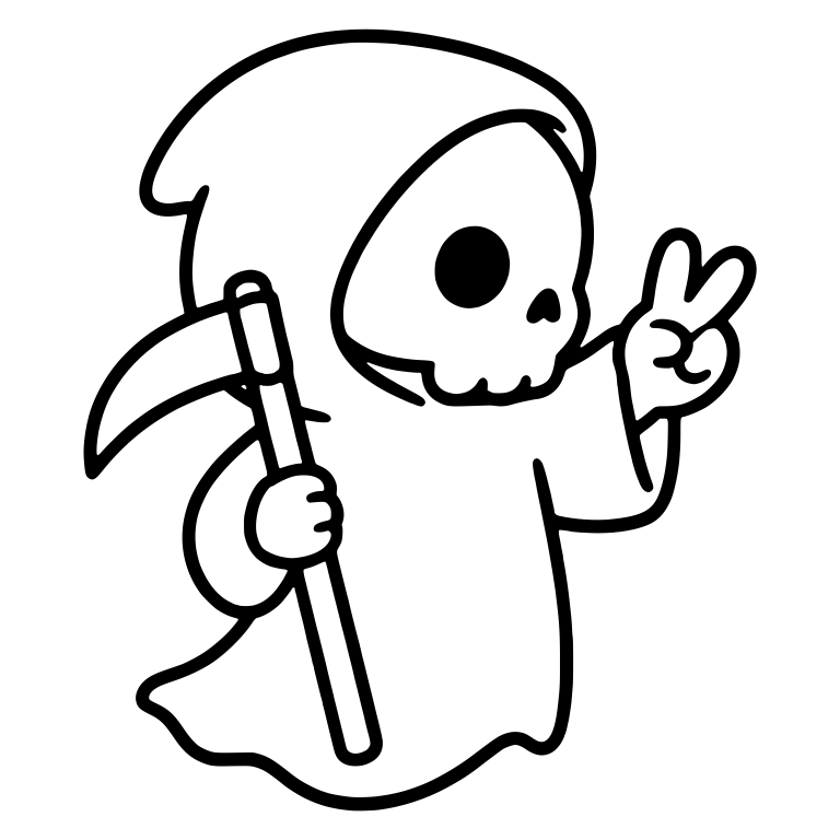 Profile Grim Reaper Holding Scythe with Peace Sign — free characters SVG cut file