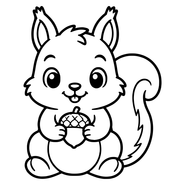 Smiling Squirrel Sitting With Acorn And Head Tuft — free animal SVG cut file