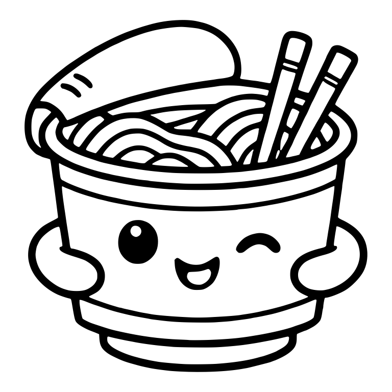 Winking Cup Noodles With Peeled Lid And Chopsticks — free food SVG cut file