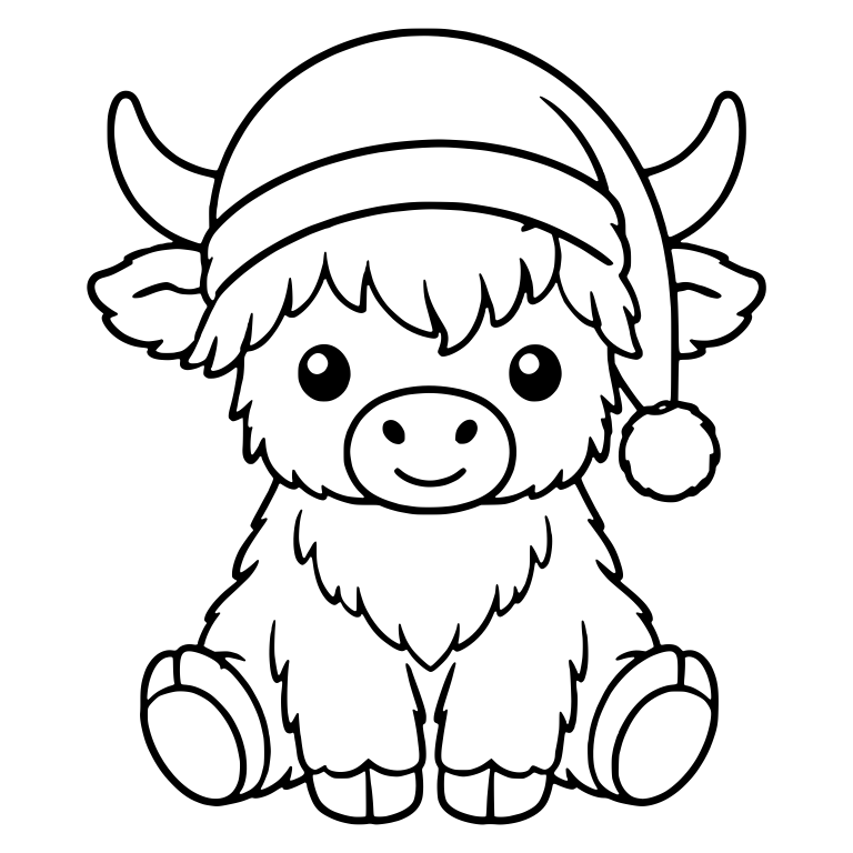 Sitting Highland Cow in Floppy Pom-Pom Hat — free animal SVG cut file