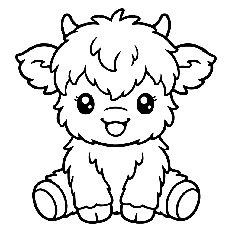 Sitting Tiny-Horned Highland Calf With Eyelashes — free animal SVG cut file