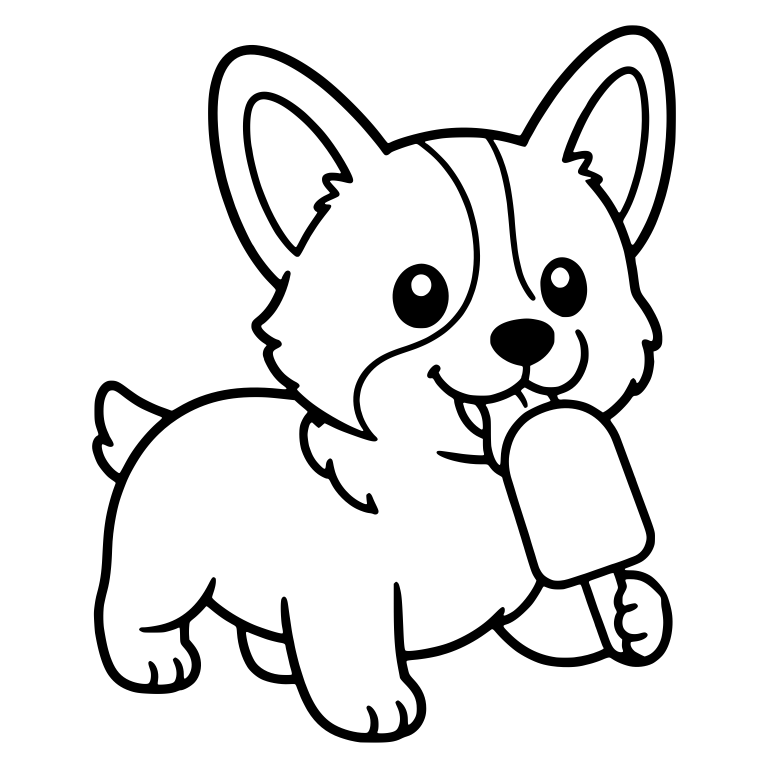 Corgi Puppy Walking with Popsicle in Mouth — free animal SVG cut file