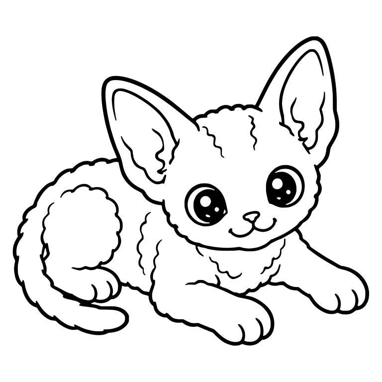 Curly Devon Rex Kitten Crouching With Paws Forward — free animal SVG cut file