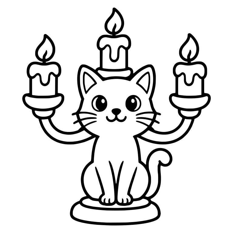 Candelabra With Sitting Cat and Three Candles — free objects SVG cut file
