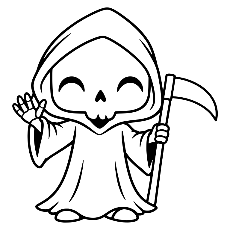 Waving Grim Reaper with Happy Closed Eyes and Scythe — free characters SVG cut file