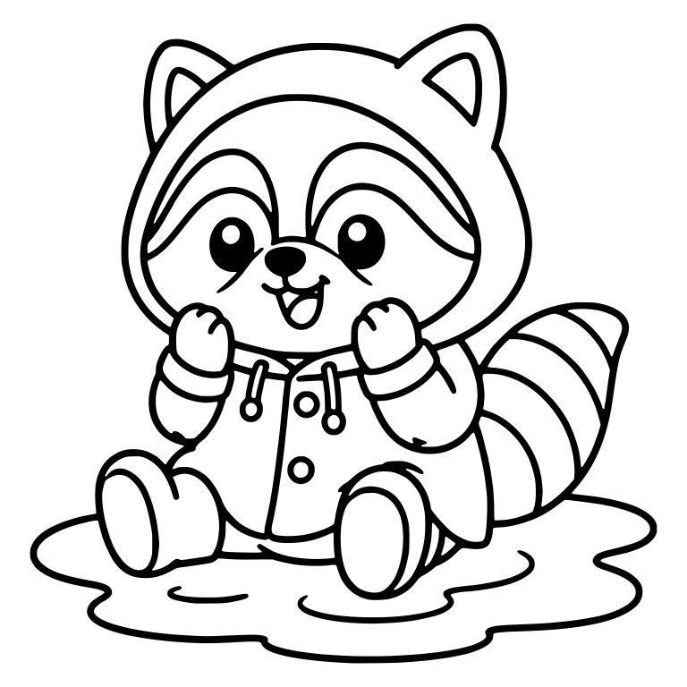 Cheering Raccoon in Hooded Raincoat with Puddle — free animal SVG cut file