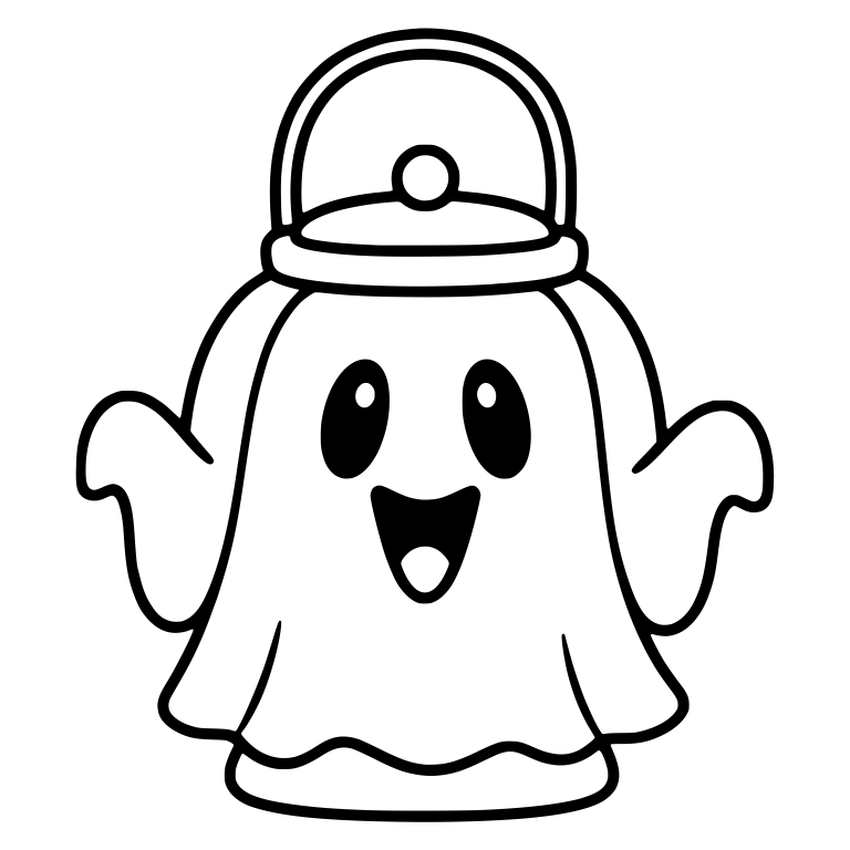 Cute Ghost Wearing a Lantern Lid with Handle — free fantasy-creature SVG cut file