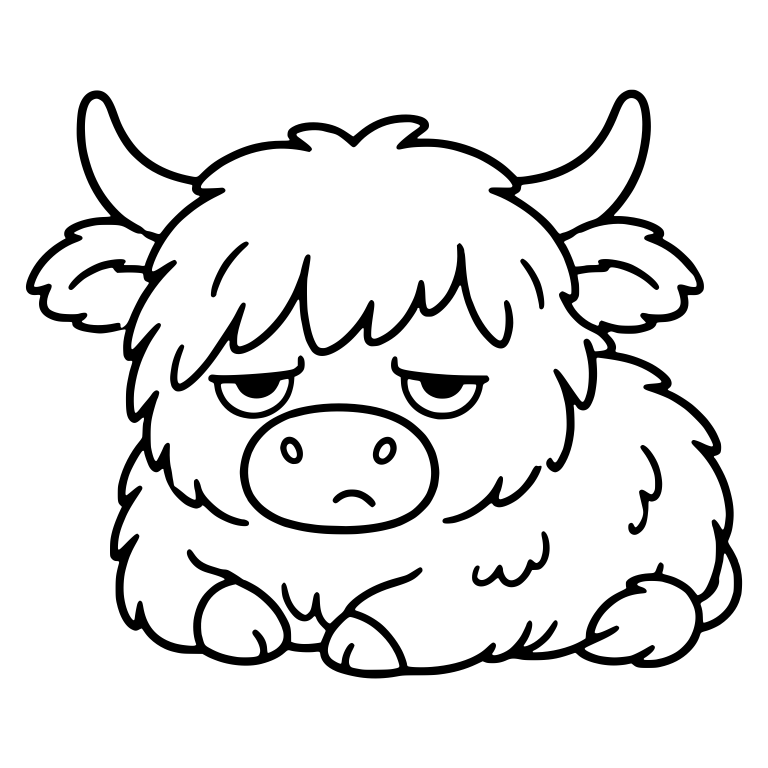Fluffy Highland Cow Lying Down With Sleepy Eyes — free animal SVG cut file
