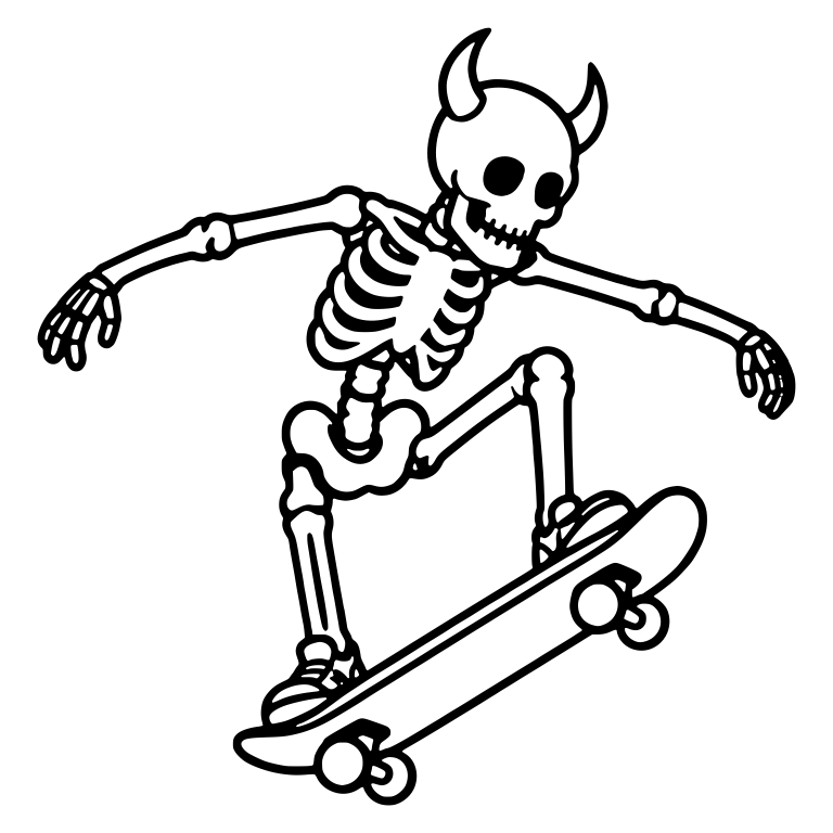 Horned Skeleton Jumping Skateboard Arms Spread — free skeleton SVG cut file