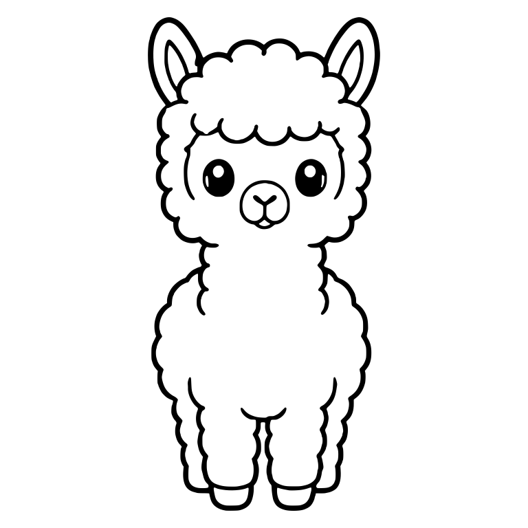 Kawaii Alpaca Cria Standing Front with Round Muzzle — free animal SVG cut file
