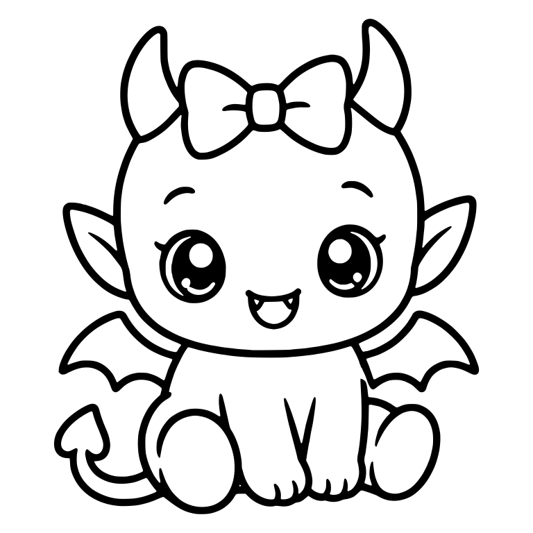 Sitting Baby Devil with Bow and Bat Wings — free fantasy-creature SVG cut file