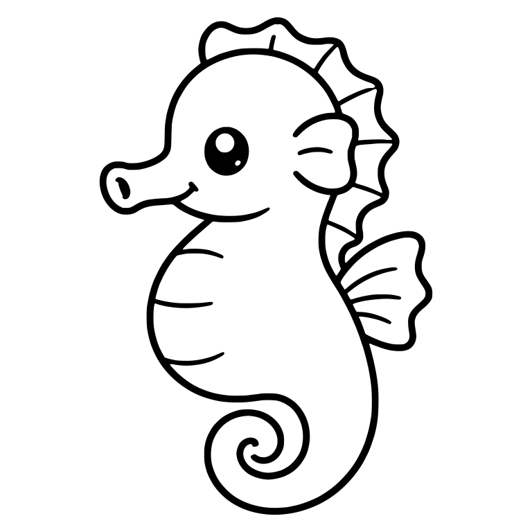 Round-Bellied Kawaii Seahorse with Ruffled Back Crest — free animal SVG cut file