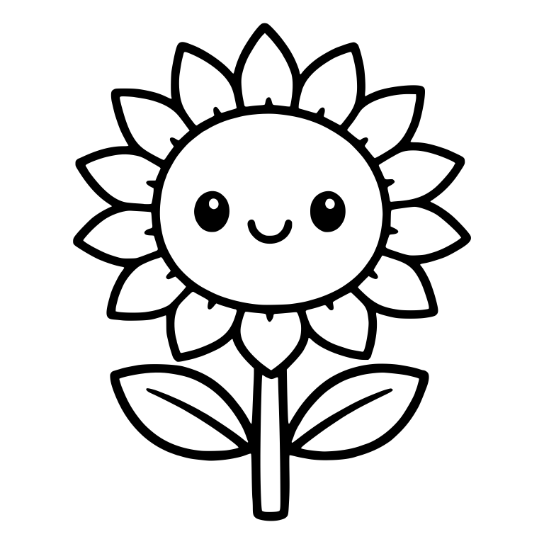 Smiling Sunflower With Pointed Petals and Leaves — free floral SVG cut file